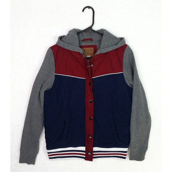 Men's Dravus Varsity Jacket  Size Medium M Bomber Jacket Top Red Blue Gray - Picture 1 of 8